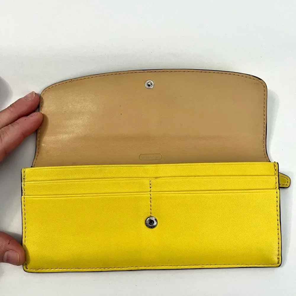 Coach Chartreuse Leather Long Slim Wallet with Silver Logo